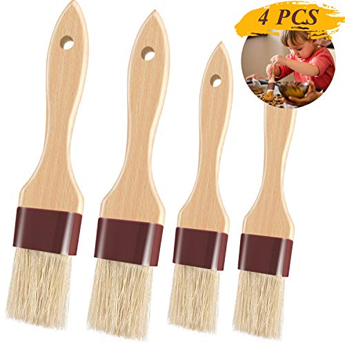 Pastry Brushes for Baking Basting Brush with Boar Bristles and Beech Hardwood Handles Culinary Oil Brush for Barbecue Butter Grill BBQ Sauce Baster Marinade Kitchen Food Cooking Brushes (1/1.5"- 4PCS) - color: 1 inch & 1.5 inch - 4PCS