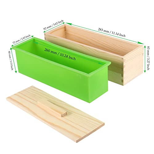 3PCS 47oz Silicone Soap Kit, Green Rectangular Silicone Loaf Soap Making with 3 Wooden Boxes and 3 Lids, DIY Supplies for Soap Making - color: Green