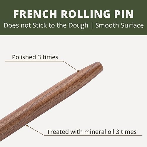 muso wood Wooden Rolling Pin for Baking, Walnut Wood Tapered Rolling Pin - color: 15.75in Walnut Rolling pin
