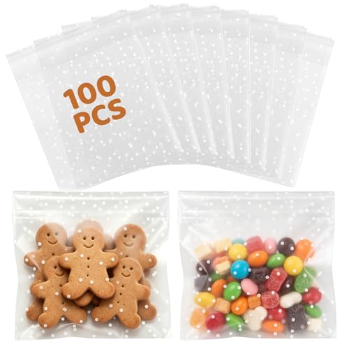 Self Sealing Cellophane Cookie Bags 5.5" x 5.5", 100 Pcs Polka Dot