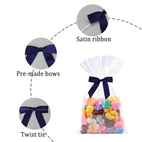 50 Pcs Satin Bows with Twist Ties, 2.5 Inch Gift Wrapping Bows, Navy Blue - color: Navy Blue