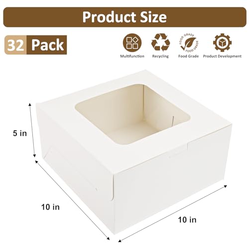 Moretoes 32pcs Cake Boxes, 10x10x5 Inch Bakery Containers With Window - size: C-32pcs-10*10*5in