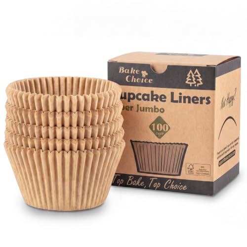 Bake Choice 100pcs Super Jumbo Cupcake Liners for Baking, EU 65GSM Paper - color: Natural, size: Super Jumbo Size