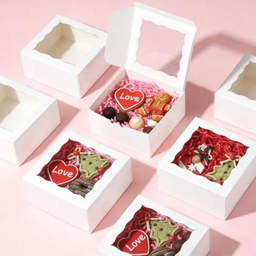20pcs White Cookie Boxes 5x5x2.5 Inch Bakery Boxes with window