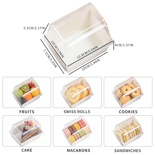 50 Pcs Small Charcuterie Boxes with Clear Lids - To Go Paper Rectangle Charcuterie Box, 5-in Disposable Food Containers,Dessert Boxes for Cookie, Cake Slice Strawberries (White) - color: White