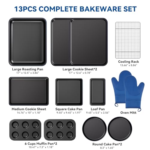 Wildone 13-Piece Baking Pans Set, Nonstick Bakeware Sets, Blue - color: Blue