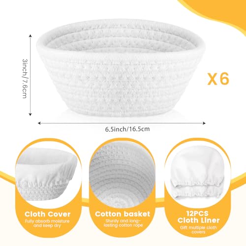 6 Sets Mini Banneton Basket for Bread Proofing, Oval, 6.5'', White - color: White, size: 6.5", style: Oval