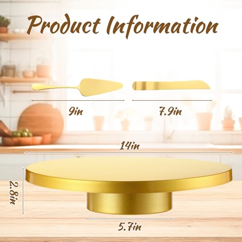 Wenqik Cake Stand Metal with Knife Spatula Set, Gold, 14 Inch - color: Gold, size: 14 Inch