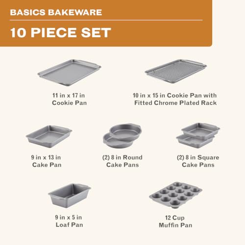 Farberware Nonstick Bakeware Set with Cooling Rack for Baking, 10-Piece - size: 10-Piece