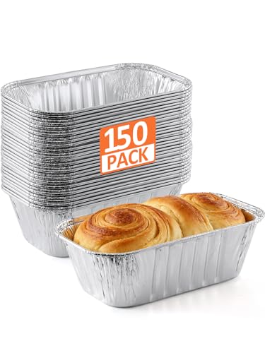 NEEBAKE 150 Pack 6x3.5x2 Disposable Aluminum Loaf Pans - 1 Lb Mini Loaf Pans, Small Aluminum Tin Foil Baking Pan, Food Containers for Baking, Cakes, Bread, Meat, Loaves - style: 150 Pack