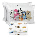 Sunny Side Up Bluey & Friends Full Sheet Set - 4 Piece Kids Bedding Set Includes Pillow Cover - Super Soft Microfiber Sheets - color: White - Bluey, size: 4 Piece Full