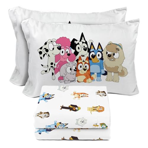 Sunny Side Up Bluey & Friends Full Sheet Set - 4 Piece Kids Bedding Set Includes Pillow Cover - Super Soft Microfiber Sheets - color: White - Bluey, size: 4 Piece Full
