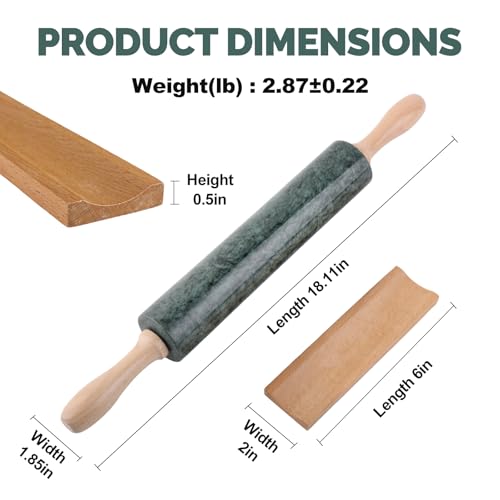 Marble Rolling Pin, Non-Stick Stone Dough Roller, Rolling Pin for Baking,Pasta, Dumpling, Ravioli, Fondant,Pie Crust, Kitchen Baking Pastry Tools - color: Green Marble
