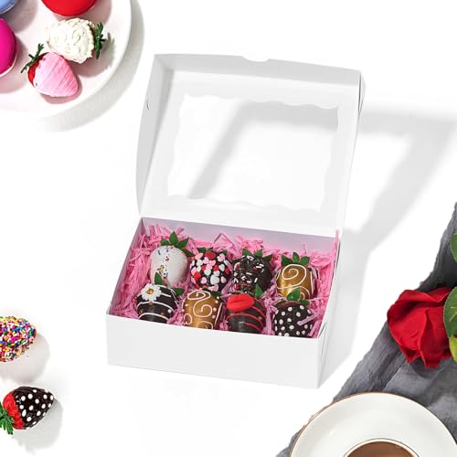 20PCS White Cookie Boxes with Window, 8x6x2.5 Inch Gift-Ready Pastry Box for Chocolate Strawberries, Macarons, Truffles, Perfect for Valentine's Day, Mother's Day, Christmas Party Favors - color: White