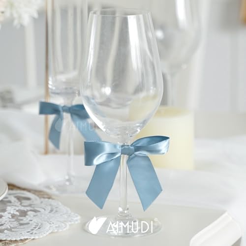 AIMUDI Dusty Blue Satin Ribbon Bows 3.5" Pre-Tied Twist Tie Bows for Treat Bags Gift Wrapping Cake Pop Goodie Bags Party Wedding Baby Shower Favor - 50 PCs - color: Blue Dusty