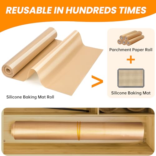 Silicone Baking Mat Roll, Sub Roll Mats,Non-slip Silicone Pastry Mat, Silicone Mat for Kitchen Counter, Non-Stick Reusable Air Fryer Linner, Oven Mat Oven Liner, Freeze Dryer Mat - color: Beige, size: 16"L x 72"W