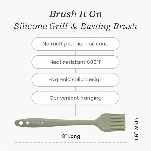 Starpack 'Brush it On' Silicone Basting Brush for Cooking (8 Inches) - Grill Basting Brush High Heat Resistant 600°F - Pastry Applicator for Cooking and Baking - Silicone Oil Tool - BBQ Sauce Brushes