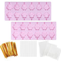 12 Cavities Flower Pink Silicone Lollipop Molds,Hard Candy Chocolate Sucker Mold with 20pcs Bags,20pcs Gold Ties - color: C