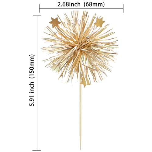 Ephlyn 30Pcs Foil Firework Cupcake Toppers Party Birthday Cake Toppers Supplies Sparkle Tinsel Cocktail Fruit Toothpick for Birthday Wedding Graduation Party Supplies Gold - color: Gold, style: Style 1