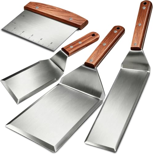 4 Piece Thicker Stainless Steel Full Tang Griddle Spatula Grill Tools