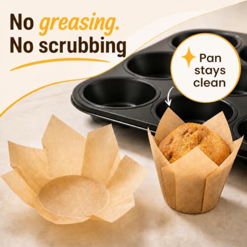 Tulip Cupcake Liners, Muffin Liners for Baking by Baker's Signature - color: 1.Natural Brown