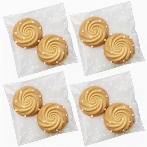 200Pcs White Polka Dot Cookie Bags, Self Sealing Cellophane Bags - color: Polka Dot-white, size: 4 x 4 inch
