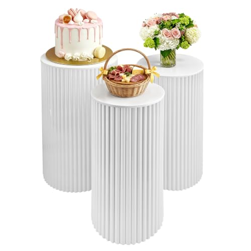 3 PCS Metal Pedestal Stands for Party White 23.6''(L) 21.65"(M) 19.88"(S)