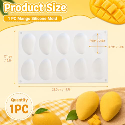 1PCS Mango Mold, 10-Cavity Mango Silicone Mold for Baking and Crafts, Fruit Molds for Mousse Cakes Pastries Chocolate Desserts, Non-Stick Fruit Molds Silicone with Realistic Design