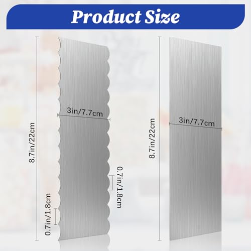 2 Pack Stainless Steel Cake Scraper, 8.6-inch Double Sided Patterned Edge Stripe Edge Smoother Scraper Cake Decorating Tools, Metal Cake Carving Smoothing Cream Pastry Baking - color: Style - 2