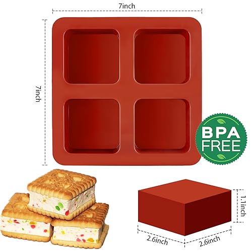 JOERSH Square Cake Silicone Molds, 3 Pack, 2.6" x 2.6" x 1.1" - color: 3 Pcs: 4 Cups, 2.6x2.6x1.1 Inch
