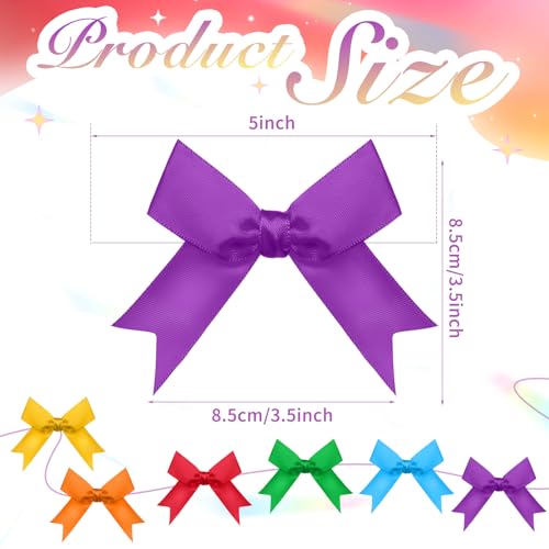 Riceshoot 100 Pcs Rainbow Twist Tie Bows, 3.5 Inch Pre-Tied Satin Ribbon - color: Rainbow Color, style: Rainbow