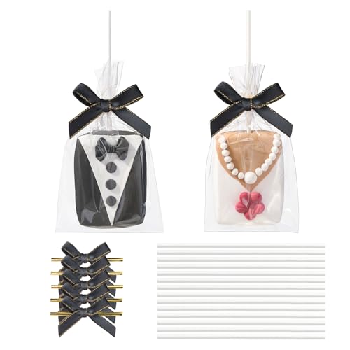 JCXGRVC 50pcs 4" x6"Clear Rice Krispie Treat Bags with Sticks and Ties Bows - color: Black