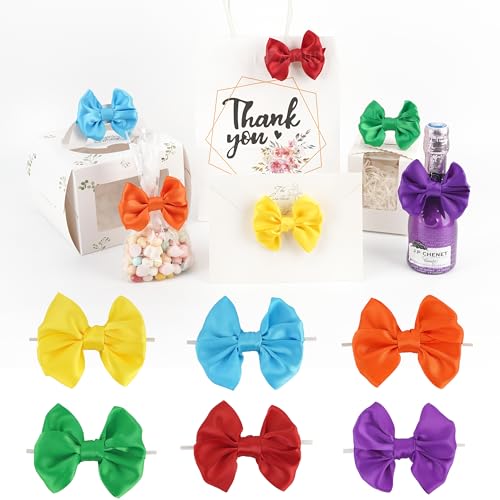 AIMUDI Rainbow Bows 3.5" Satin Bows with Twist Ties 6 Colors Rainbow Bow for Gift Wrapping Crafts Treat Bags Candy Cake Pop Premade Bow for Baby Shower Birthday Party Spring Decoration, 60 PCs - color: Rainbow