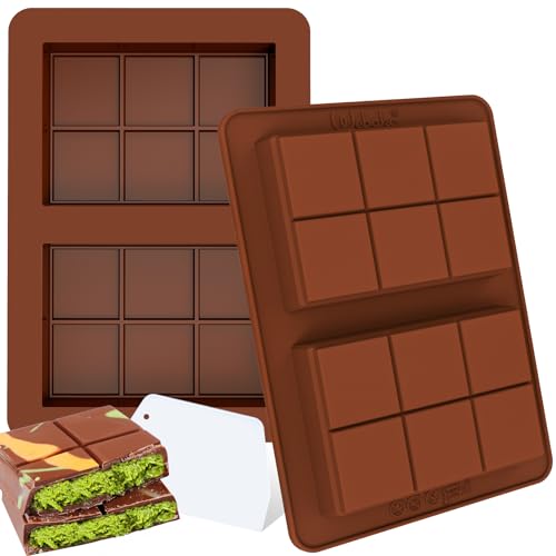 Webake Deep Mini-Sized Chocolate Bar Mold with 1 Scraper, 2-Cavity Silicone Dubai Chocolate Bar Mold for Filling Pistachio Knafeh, 100g Bar, Pack of 2 - style: Mini