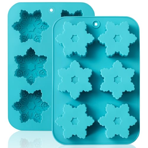 HKNMTT Snowflake Christmas Silicone Mold 12 Cavity for Holiday Soap Chocolate Cocoa Bomb Ice Candy Oreo Covered Jello Xmas Winter Wax, Oven Safe Baking Frozen Food Grade Moulds DIY Candle Craft Set - style: Snowflake 2PCS
