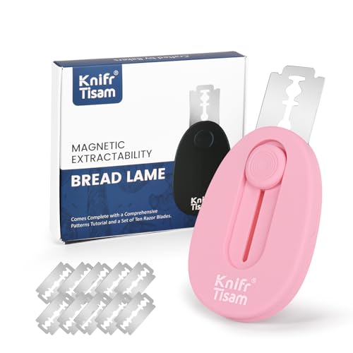 Bread Knife Extractable & Magnetic Bread Lame Dough Scoring Tool, Professional Sourdough Scoring Tool for Sourdough Bread Baking & Bread Making Tools 10 Razor Blades- Pink - color: Pink