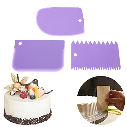 3 Pcs Cake Scraper Smoother Set, Cake Icing Smoother Tool for Cake Decorating, Plastic Dough Scraper Flexible Bowl Scraper for Baking