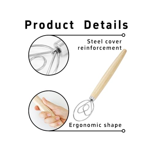 2Pcs 13 Inch Danish Dough Whisk with Wooden Handle(Heart Loop) - size: Heart Loop