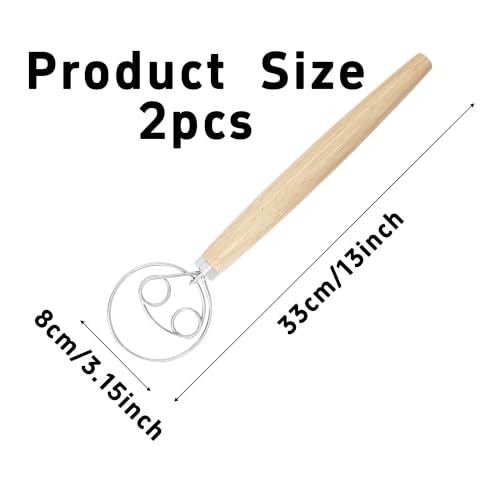 2Pcs 13 Inch Danish Dough Whisk with Wooden Handle(Double Loop) - size: Double Loop