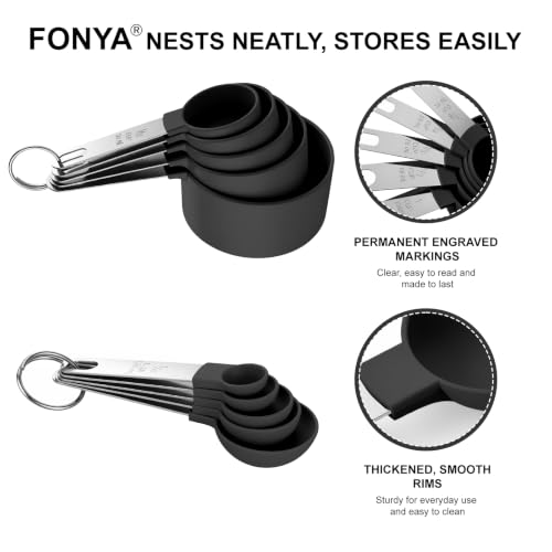 Measuring Cups and Spoons Set, 10-Piece with Stainless Steel Handles, Black - color: Black 10 Pcs