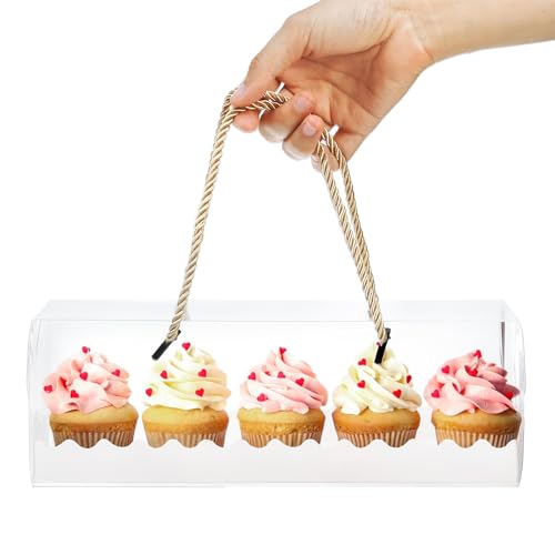Okllen 20 Pack Clear Roll Cake Boxes with Portable Handles, 10.8" Lx4.3 Wx3.8 H Rectangle Bakery Cake Boxes, Pumpkin Swiss Roll Containers for Birthday Wedding