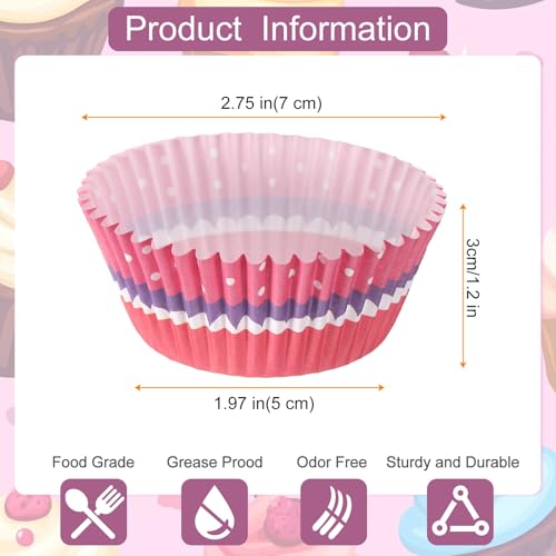 HARFINGTON 100 Count Cupcake Liners Cupcake Cups Pink Heart - color: Pink Purple