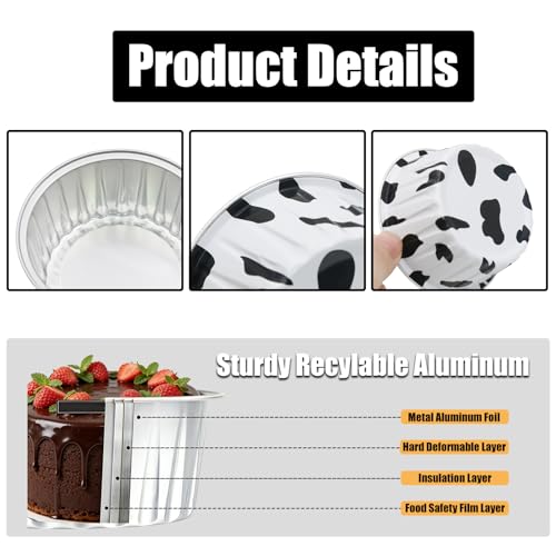 50 Pack 5oz Mini Cake Pans with Lids, Cow Print - color: Cow Print, size: Round