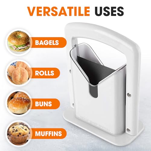 Cheer Collection Guillotine Style Bagel Slicer with Safety Shield - Sharp Serrated Stainless Steel Blade for Cutting Bagels - Fits Bagels up to 2" Thick and 4.5" Diameter…