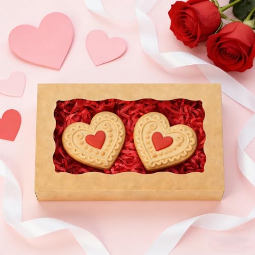 50pcs Brown Cookie Boxes 7x4.375x1.5 Inch Bakery Boxes with window - color: Brown
