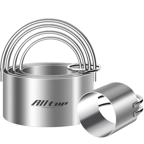 ALLTOP Round Biscuit Cutters with Handle, Stainless Steel, 5 Pcs - style: Round Plain