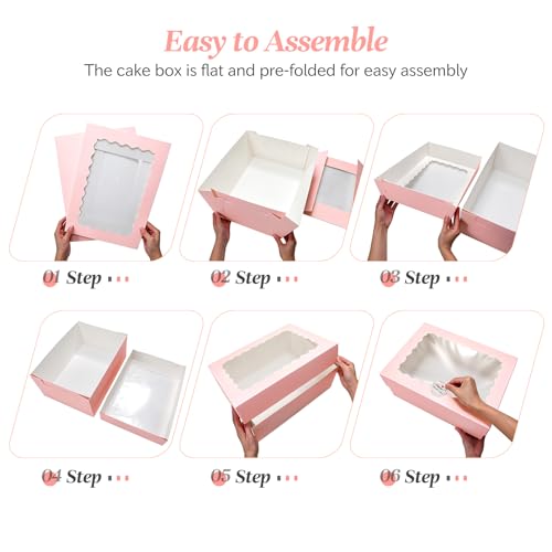COTOPHER 14x14x6 In Sheet Cake Boxes, 16pcs Pink Bakery Boxes with Window - color: Pink, size: 14x14x6inch