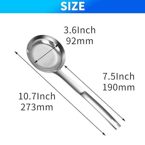 TBWHL Multi-functional Fat Skimmer Spoon for Cooking- Stainless Steel Fine Mesh Strainer with Handle for Skimming Grease and Foam DIA 3.7" - size: Dia 3.7"
