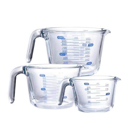 Clear Glass Measuring Jug 3 Pack Kitchen Measuring Cups with Scale - color: Transparent