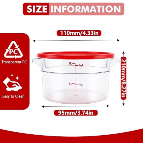 4-Pack Food Storage Container with Lid,Round Plastic Storage Box with Scale & Grip Perfect for Cake Prep, Marinating, Dough Mixing, Kitchen Supplies (Red, 2QT) - size: 2QT